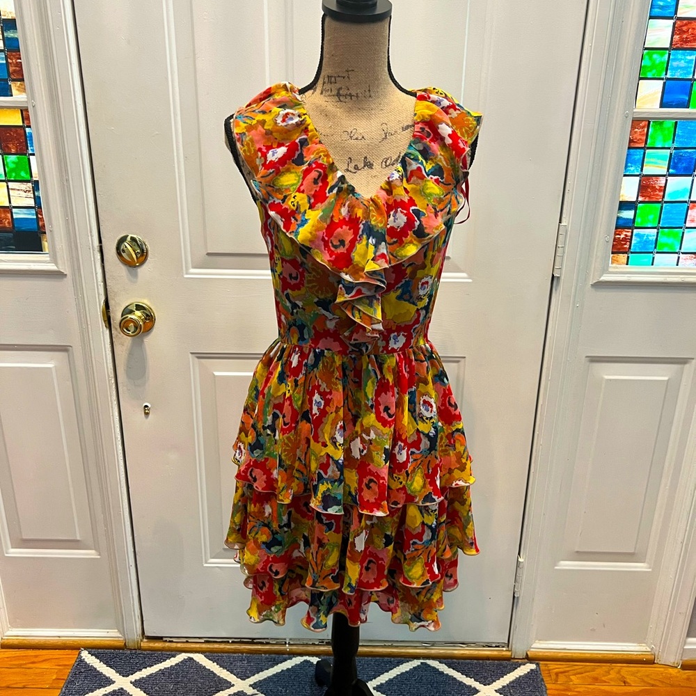Rachel Roy tiered floral ruffle mini dress size 8